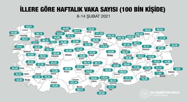 Sağlık Bakanı Koca, il bazında 7 günlük Kovid-19 vaka sayılarını açıkladı