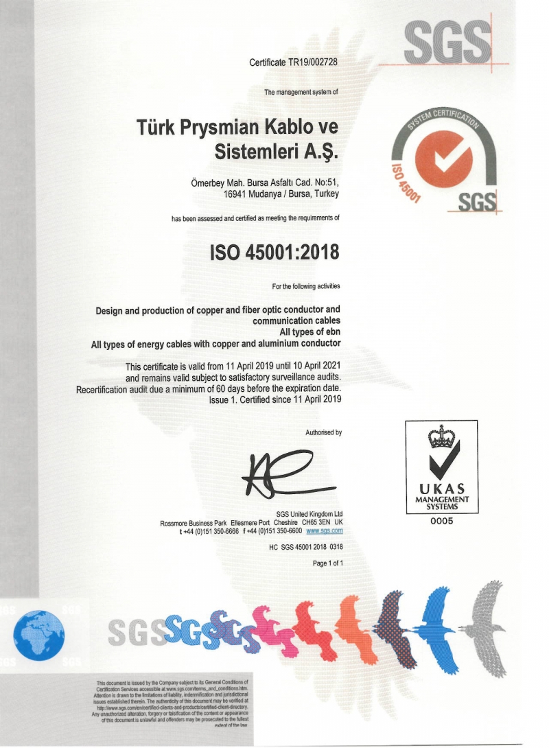 ISO 45001 Sertifikasını Sektöründe İlk Alan Türk Prysmıan Kablo